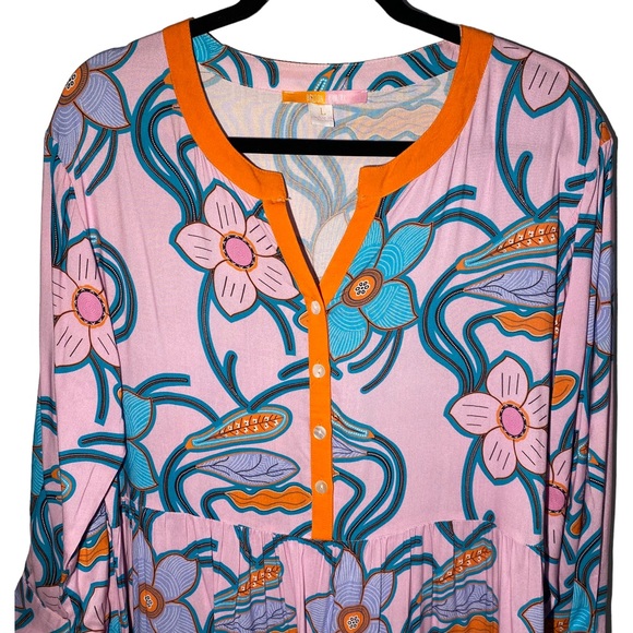 Briton Court Women's Large Tiered Monet Garden Midi Dress Scarlett Floral - Picture 4 of 9